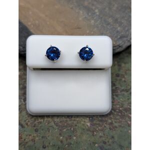 💙 Sterling Silver Blue Sapphire Spinel Stud Earrings – 6mm – 1.56 CTW
